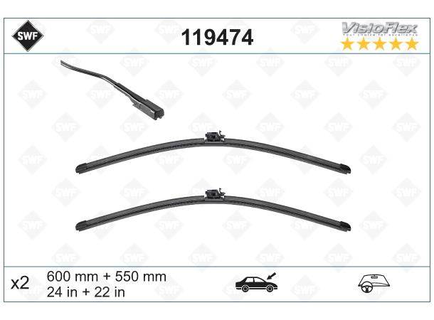 SWF Wiper FBOE 600+550mm LHD Kit VALEO 
