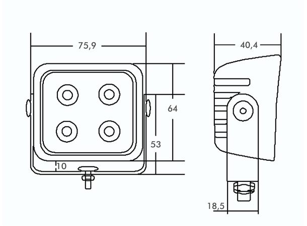 LED Reversing-/work lamp PRO-FIELD 9-32Volt, 12W, 800lm, cable 0,45m, ECE a 
