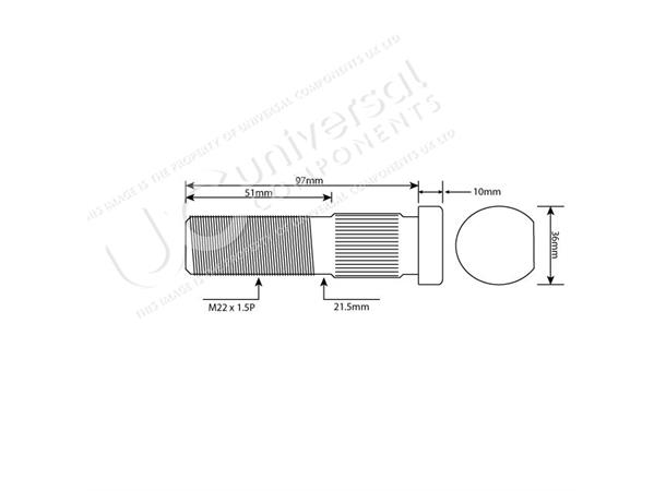 Hjulbolt BPW M22x1.5 97MM tvilling Universal Components 