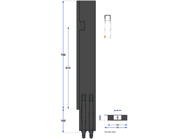 Rear pillar BBE left, 800 mm 1-port Kinnegrip 