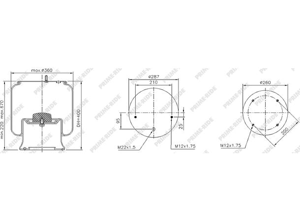 Luftbelg 2923V To Bolter Stålbunn SAF PRIME-RIDE 