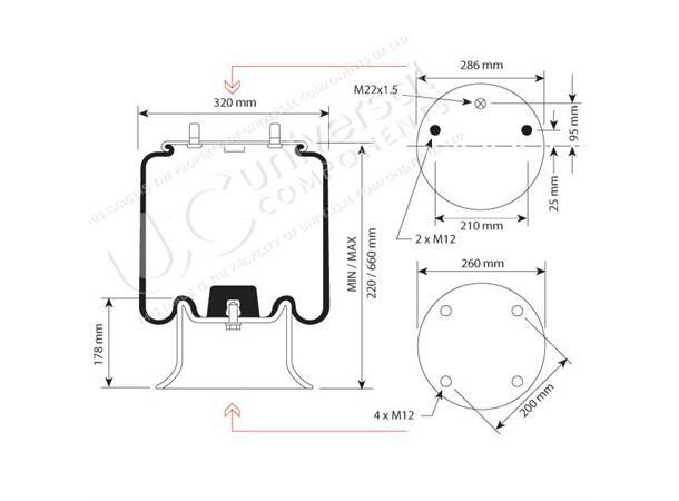 Luftbelg SAF 2923V To Bolter Stålbunn Universal Components 