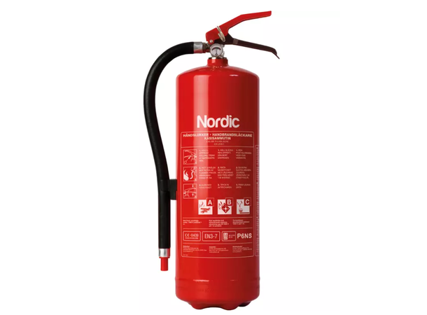 Brannslukker 6kg P6NS, 43A233B C m,feste Nordic 