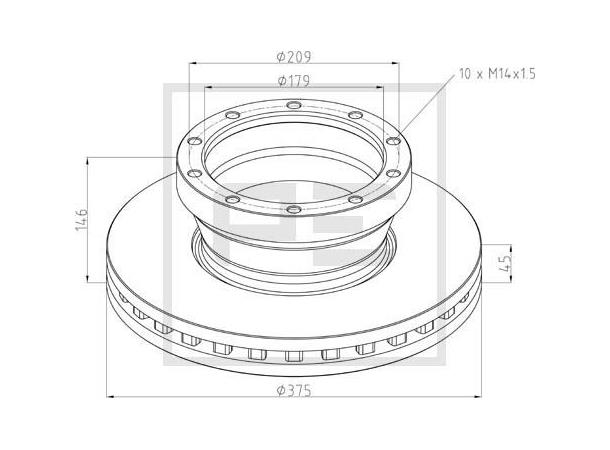 Bremseskive bak Ø375mm m/polhjul DAF/ROR PE Automotive 
