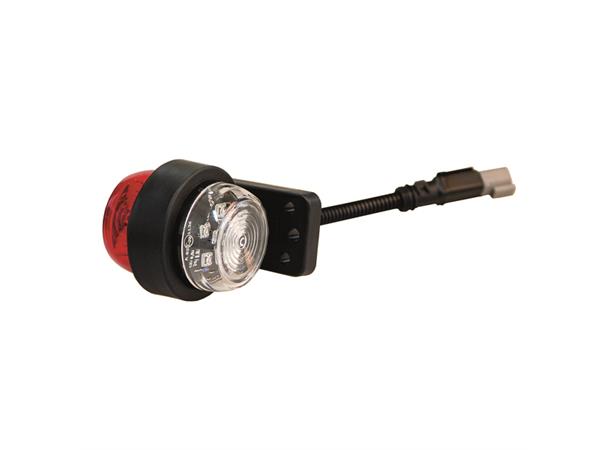 Sidemarkeringslys med gummiarm kort LED  hvit/rød 12/24V 1500mm kabel IP68 