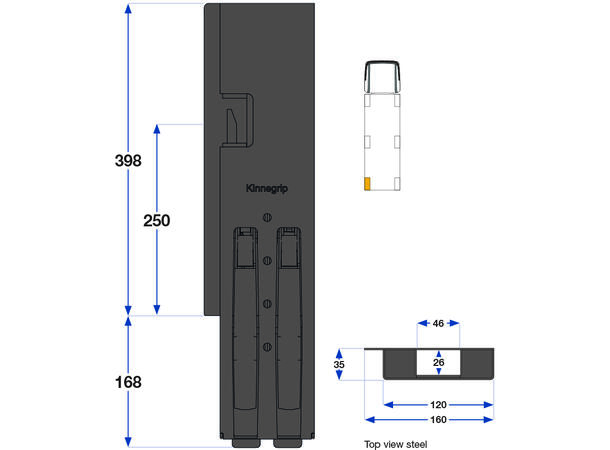Rear pillar BBE left, 400 mm Kinnegrip 
