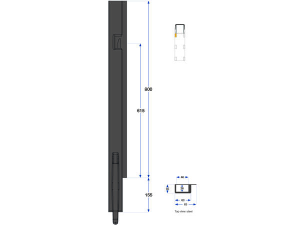 Front pillar left, 800 mm  1-port Kinnegrip 
