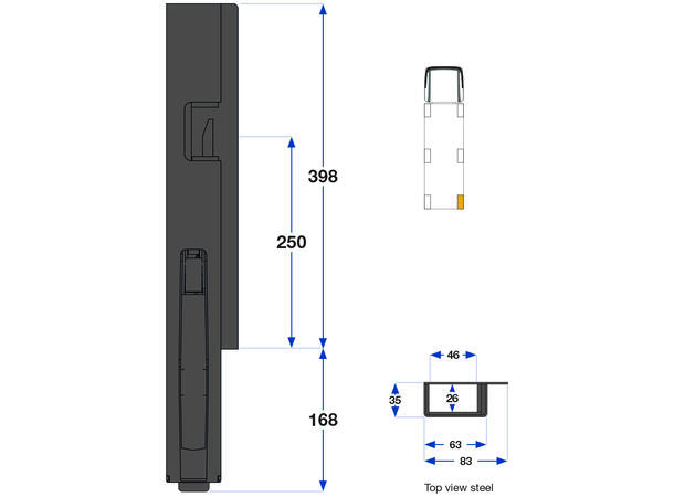 K5 Rear pillar 400 right 63 mm steel Kinnegrip 