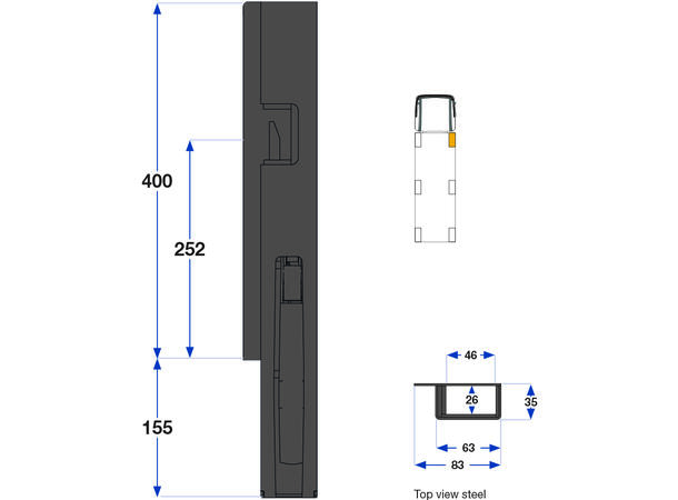 Front pillar right, 400 mm Kinnegrip 
