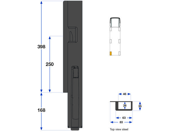 K5 Rear pillar 400 left 63 mm steel Kinnegrip 