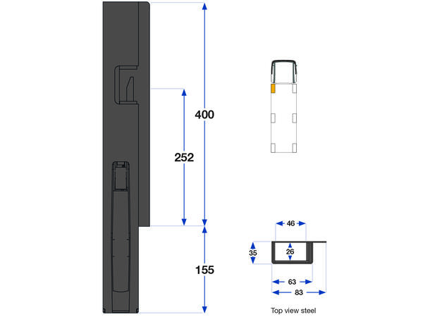 Front pillar left, 400 mm Kinnegrip 