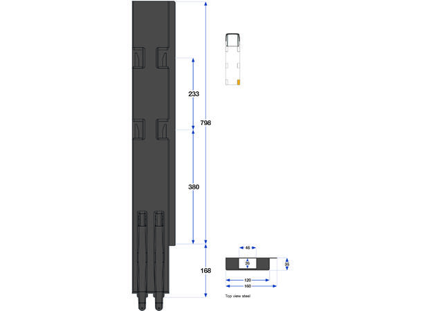Rear pillar BBD right, 800 mm 2-port Kinnegrip 