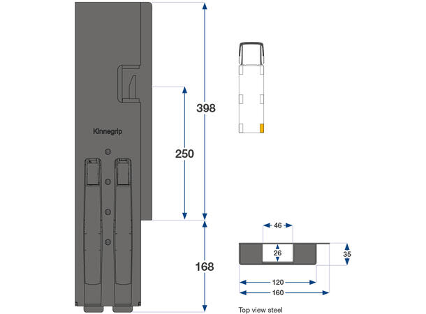 Rear pillar BBE right, 400 mm Kinnegrip 