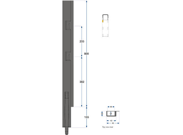Front pillar left, 800 mm 2-port Kinnegrip 