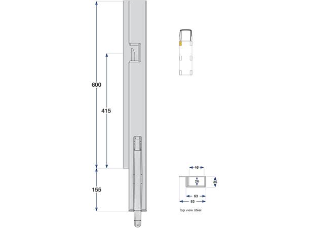 Front pillar right 600 mm Kinnegrip 