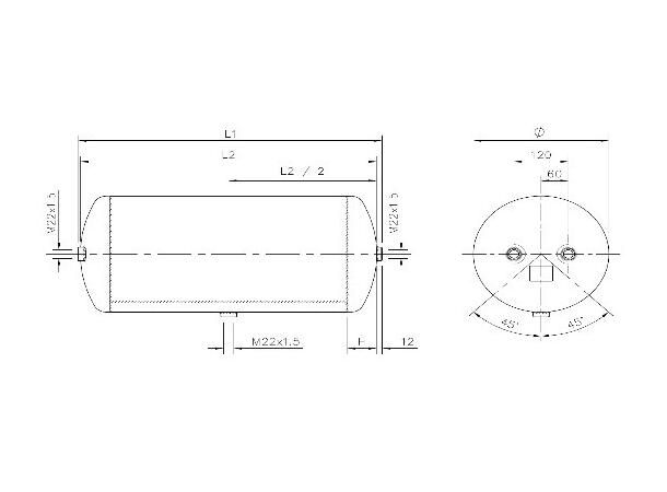 Trykklufttank 310x880 60L Stål 