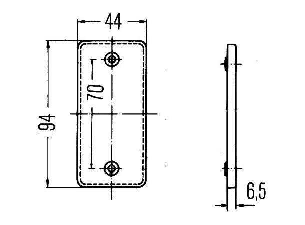 Refleks hvit rekt.94x44mm hull 2xØ4,3mm Hella 