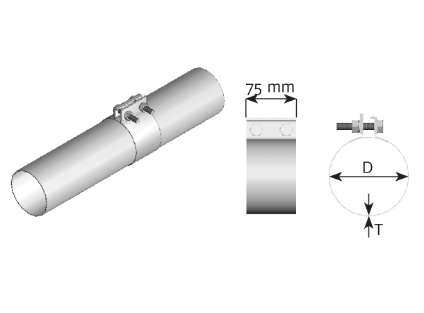 ButtFit Flat Klemme Ø=127 / L=75 mm, ALU Dinex 