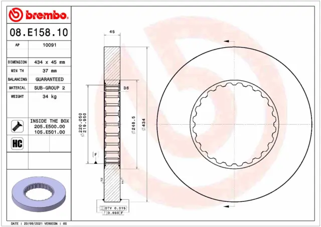 Bremseskive Ø430mm Solid Volvo Brembo 