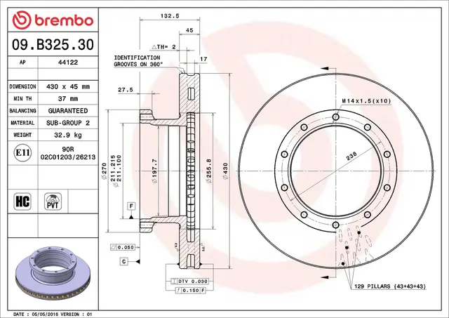 Bremseskive MERCEDES-BENZ BREMBO 