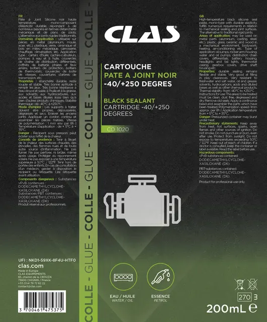 BLACK SEALANT CARTRIDGE -40/+250 DEGREES Clas 