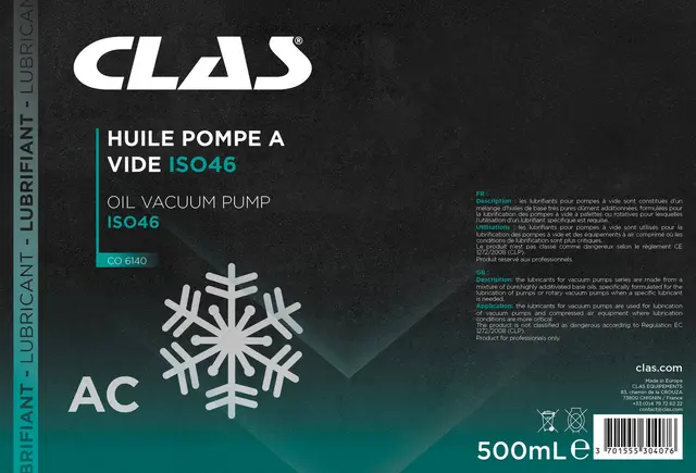OIL VACUUM PUMP ISO46 500ml Clas 