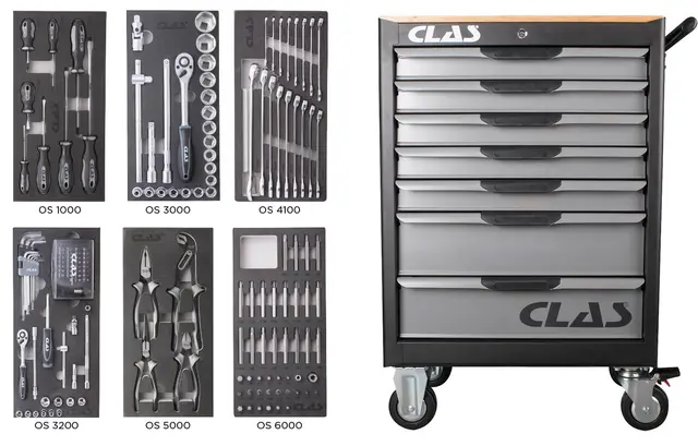 7 DRAWERS + 154 TOOL ROLLER CABINET Clas 