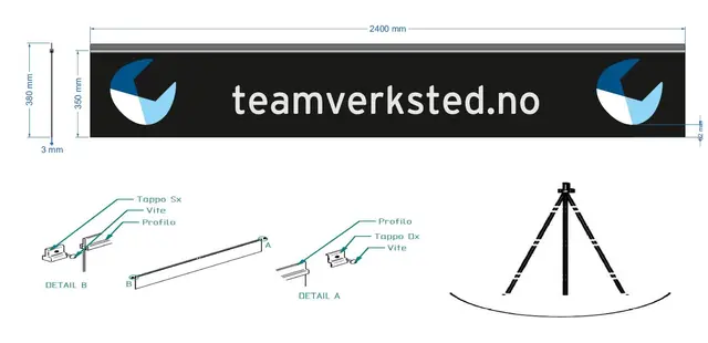Skvettlapp 2400x380mm Team Verksted M/2st skinner i plast 