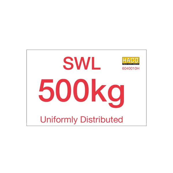 Label SWL 500kg HACO Ratcliff 