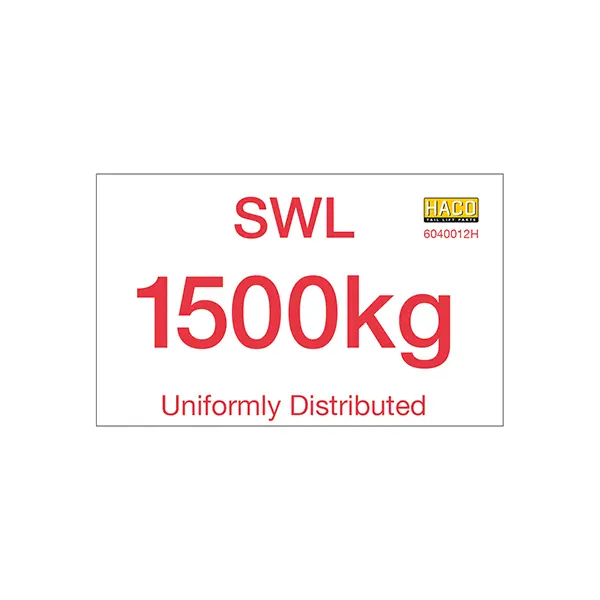 Label SWL 1500kg HACO Ratcliff 
