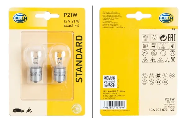 Pære P21W. BA 15 s. 12 V Hella 