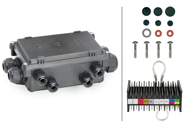 Kobl.boks, ADR/IP69K. 1xM25,3xM20,8xM16 Hella 