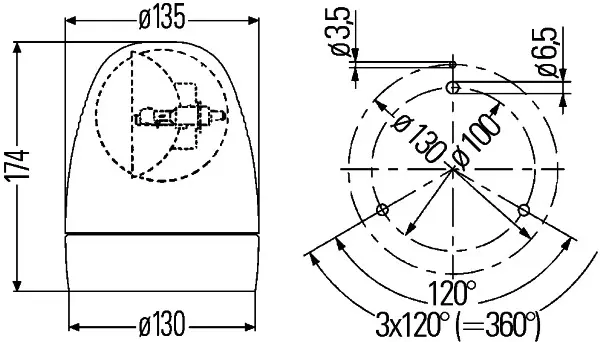 ROTATING LAMP H 24V YELLOW MG24      2RL Hella 