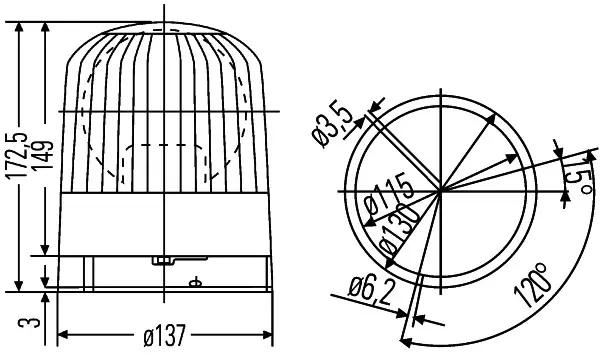 ROTATING BEACON H 24V YELLOW MG24    2RL Hella 