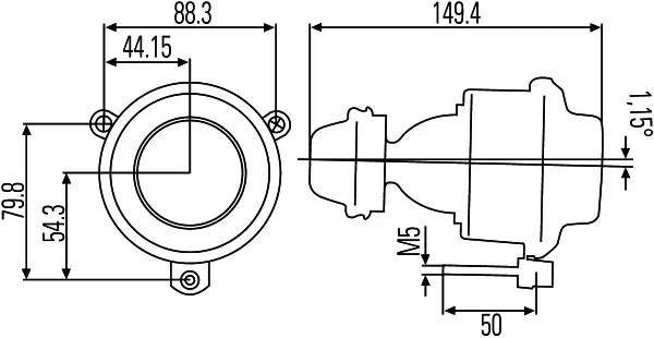 Lysk. H3 DE Ø54mm kurve-tåkel. m/kappe Hella 