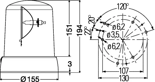 ROTATING BEACON H12V YELLOW MG12     2RL Hella 