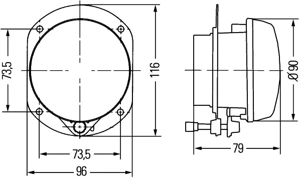 Lysk. H7 Tåkelys. 90mm Industri pk. Hella 