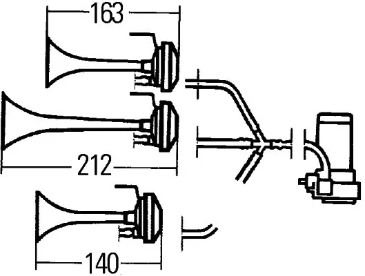 TRIPLE TRUMPET HORN 780/820/880Hz 1  3PD Hella 