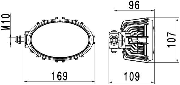 Oval 100 LED arblys sidemont. 1700Lm nær Hella 