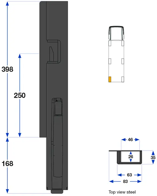 K5 Rear pillar 400 left 63 mm steel Kinnegrip 