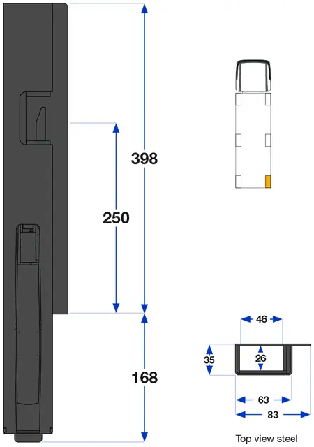 K5 Rear pillar 400 right 63 mm steel Kinnegrip 
