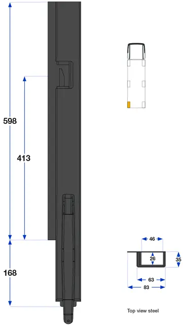 Rear pillar narrow, Left 600 mm Kinnegrip 