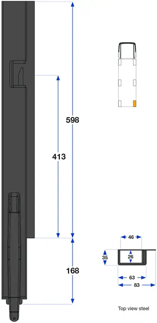 Rear pillar narrow, Right 600 mm Kinnegrip 