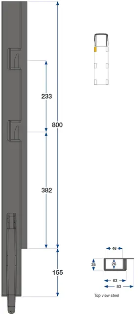 Front pillar left, 800 mm 2-port Kinnegrip 