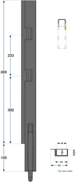 Front pillar right 800mm 2-port Kinnegrip 