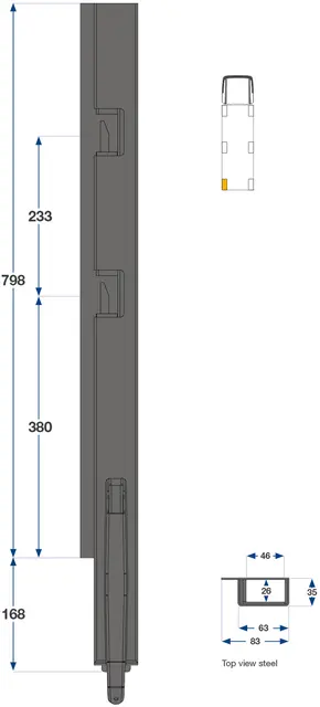 Rear pillar right, 800mm 2-port, narrow Kinnegrip 