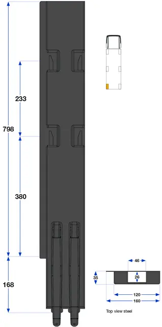 Rear pillar BBD left, 800 mm 2-port Kinnegrip 