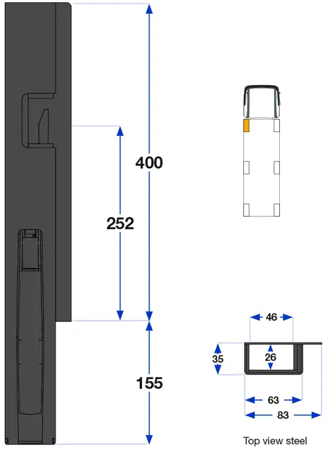 Front pillar left, 400 mm Kinnegrip 