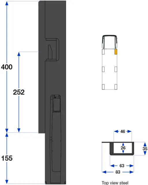 Front pillar right, 400 mm Kinnegrip 