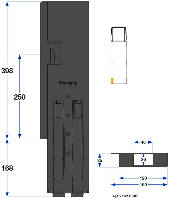 Rear pillar BBE left, 400 mm Kinnegrip 
